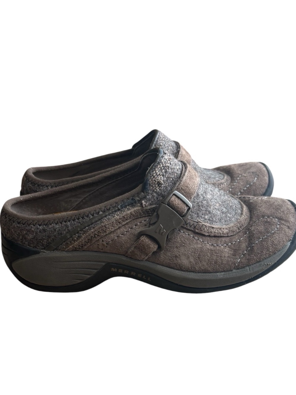 MERRELL Encore Sidestep Slip-On Mules in Gray/Brown Wool Size 6.5 — SO COMFY!!! - Picture 2 of 11